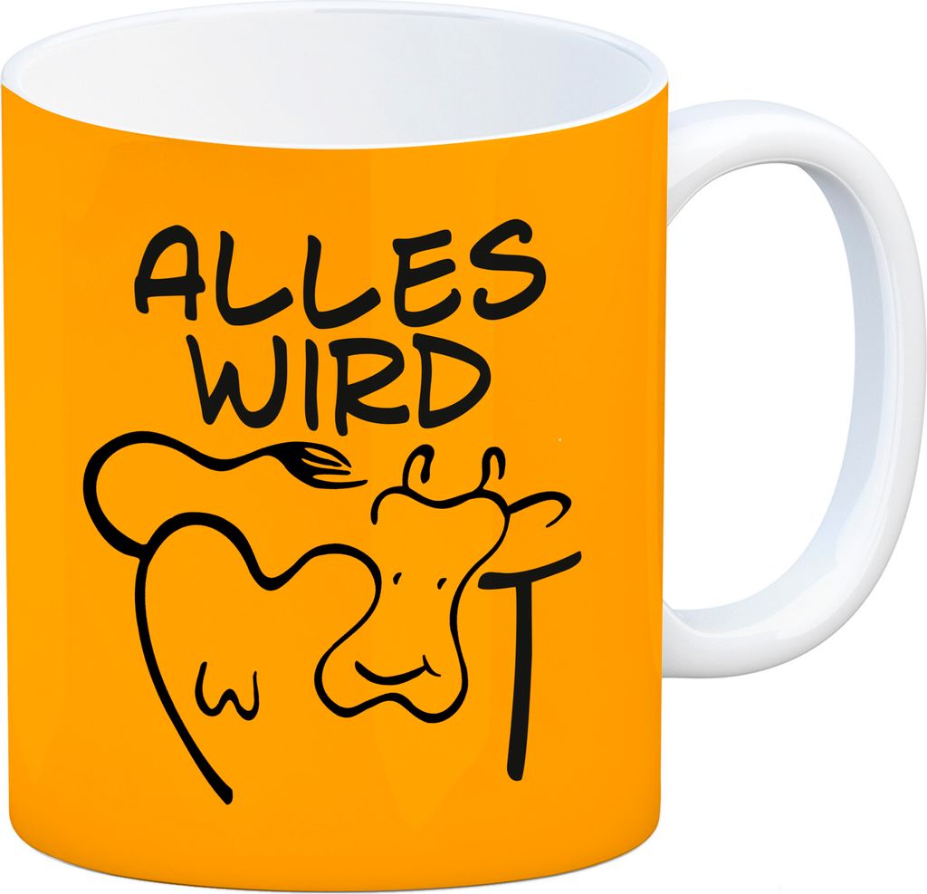 Alles wir KUHt Kaffeebecher in orange zum Thema Bauernhof mit Kuh Motiv
