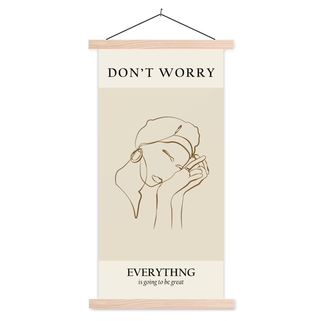 MuchoWow Textilposter Frau - Linienkunst - Zitate - Text 60x120 cm mit holzfarbenen Rahmen - Holz