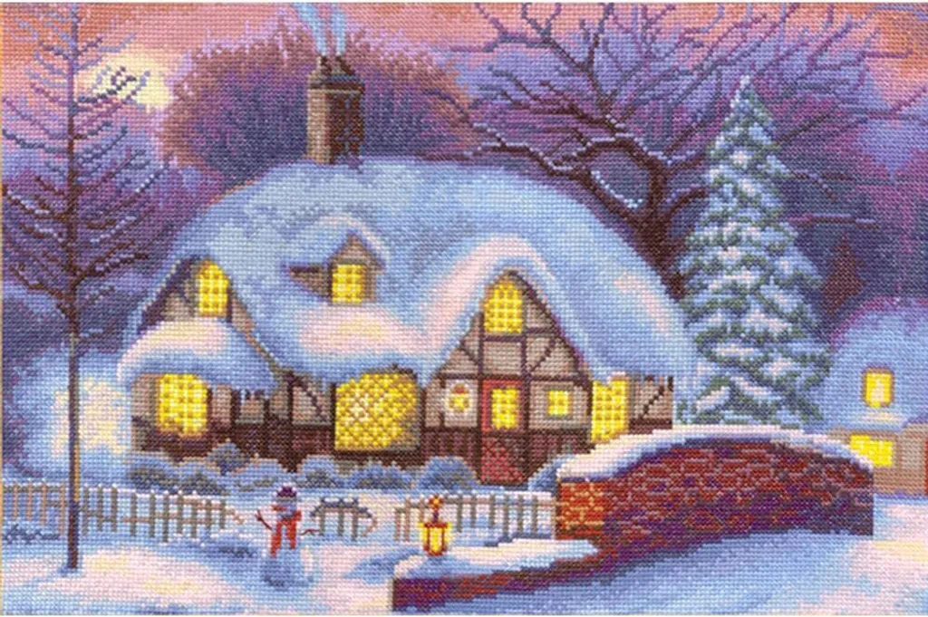 Broderie au point de croix compté Maison d'hiver Kit complet DIY