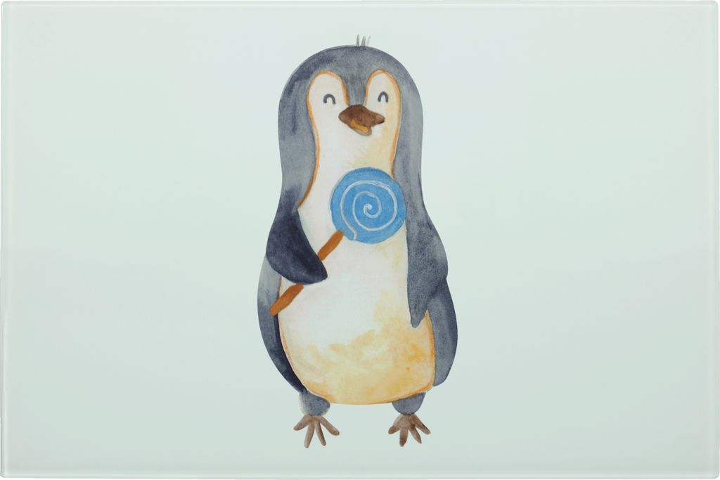 Mr. & Mrs. Panda Schneidebrett Glas Pinguin Lolli - Weiß - Geschenk, Heißhunger, Küchenbrett, Aus, Hackbrett, Süßigkeiten, Küchenschneidebret...