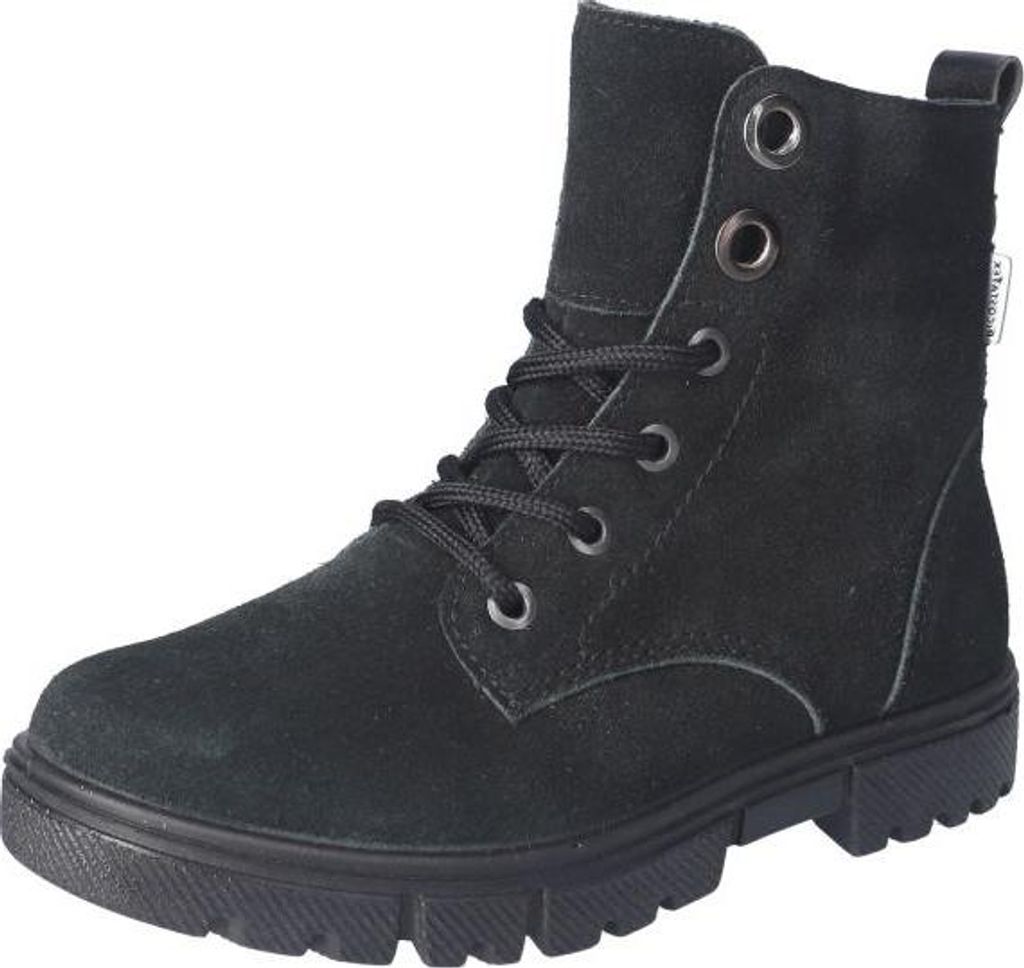 RICOSTA Stiefelette SURI für kleine Winterfreunde echt Leder Rauleder Reißverschluss Schnürung Warmfutter Mädchen Schwarz Größe 33