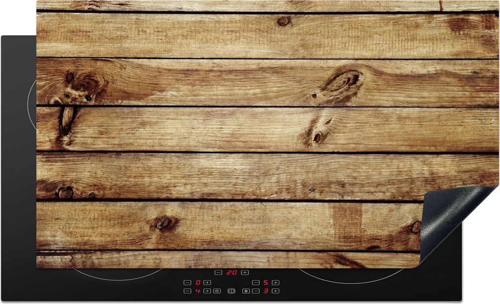 KitchenYeah Herdabdeckplatte Holz - Bohlen - Struktur , 90x52cm, Küche Deko, Glaskeramikfeld Herdabdeckung, Abdeckplatte fùr Kochfeld