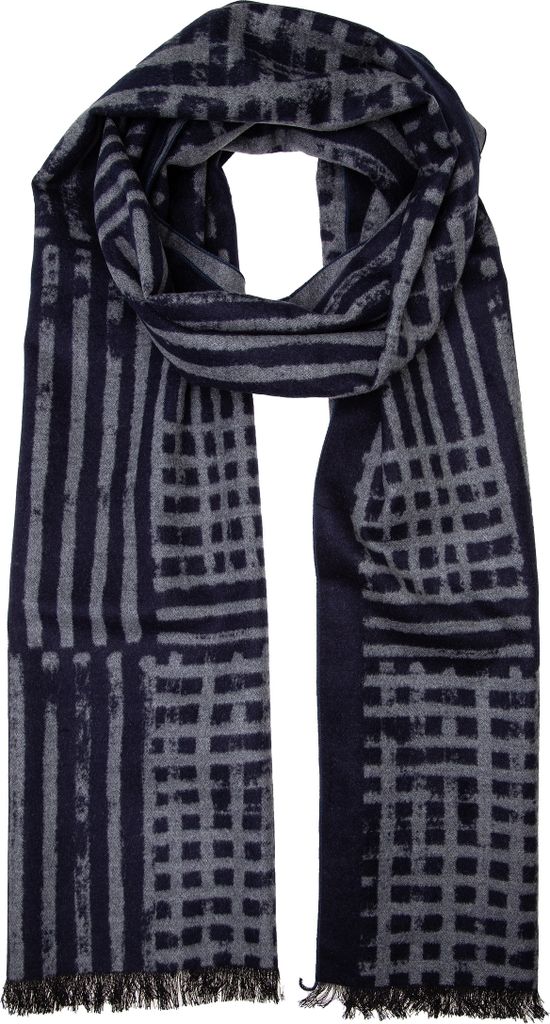 Winterschal Seidenflanell marineblau grau Streifen - sanft wie Kaschmir 100% Seide