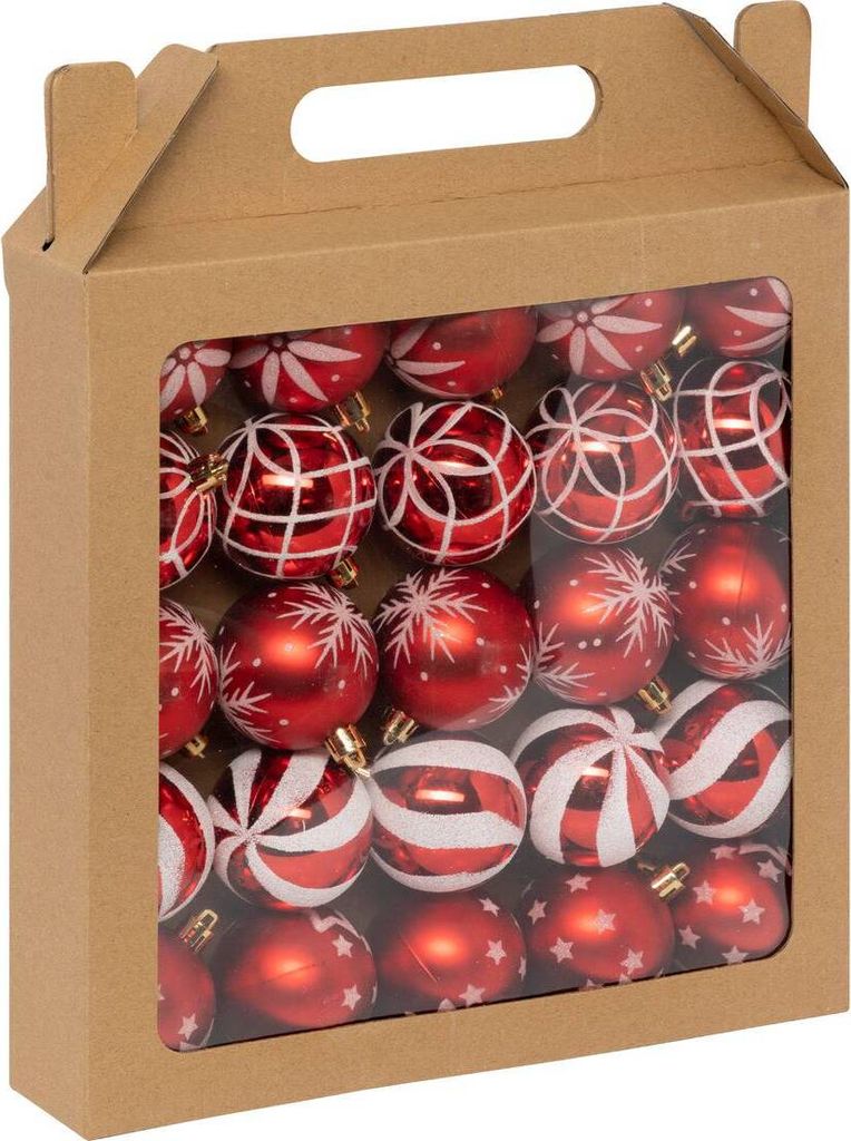 Christbaumkugeln "Colorama de Noël" 25er-Set aus Kunststoff D 6 cm rot weiß