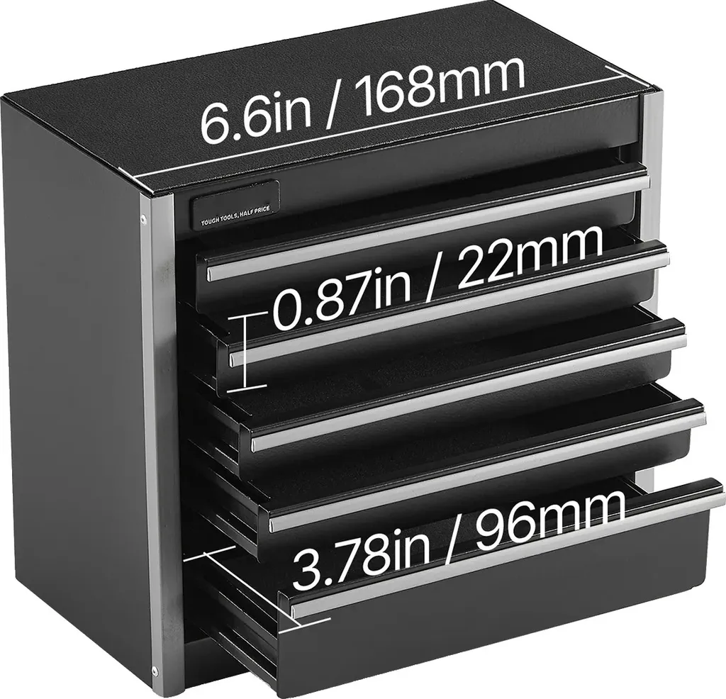 Coffre de rangement outils à 5 tiroirs coulissants en acier noir mat