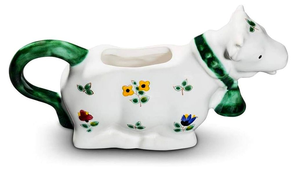 Milchkuh mit einer Füllmenge von 0,16 Litern, Streublumen-Dekor, handgefertigt in Österreich
