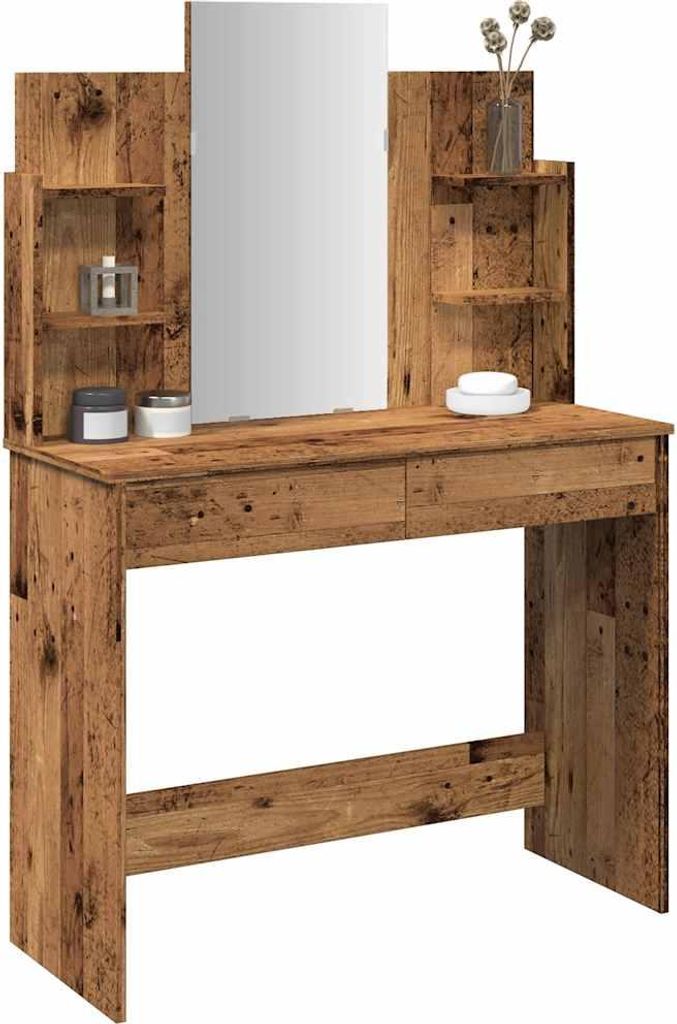 vidaXL Schminktisch mit Spiegel Altholz-Optik 96x39x142 cm