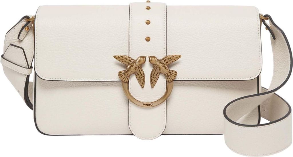 PINKO Umhängetasche Love One Classic Slouchy FL Bianco Seta - Antique Gold creme
