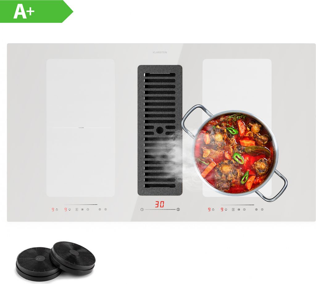 Klarstein 2-in-1 Kochfeld mit Dunstabzug Integriert, Induktionskochfeld mit Dunstabzug für Kücheninsel, Kochfeld mit Integriertem Dunstabzug 90cm...