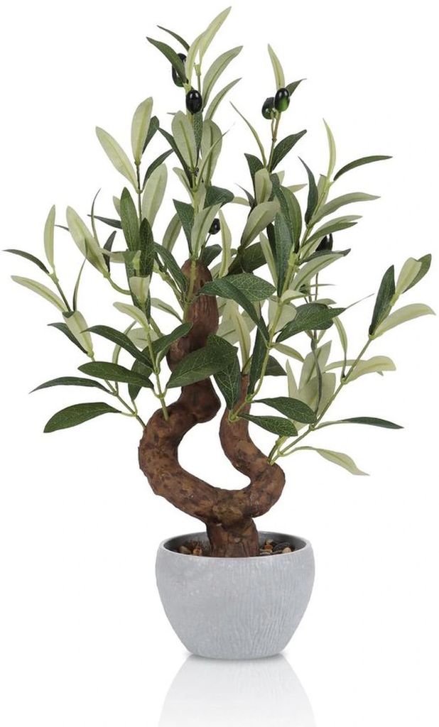 Unyqoos Kunstolivenbaum in Steintopf – Realistische Dekoration für Wohnzimmer, Schlafzimmer und Büros, 32 x 50 x 26 cm