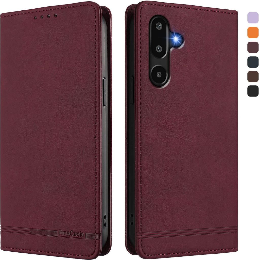 Hülle für Samsung Galaxy F16, Retro Kunstleder Ständer Klapphülle mit Kartenfächer und Magnetische Rot