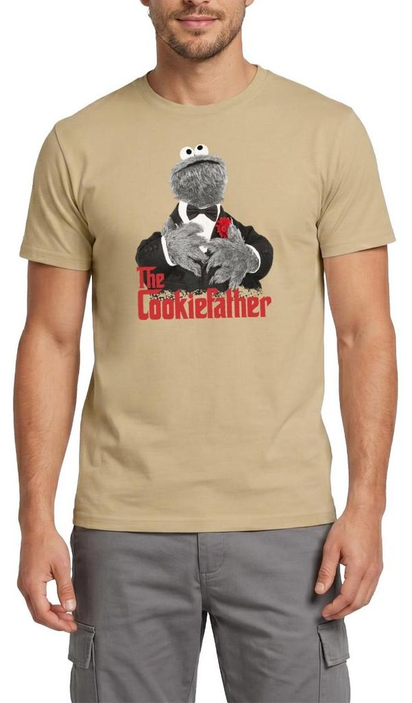 Spreadshirt Sesamstraße Krümelmonster The Cookiefather Männer T-Shirt, 3XL, Sandbeige