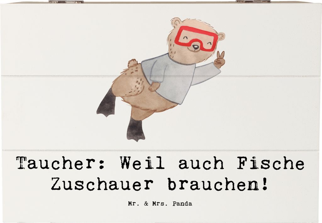 Mr. & Mrs. Panda Kiste Tauchen Zuschauer 22 x 15 cm - Weiß - Geschenk, Sportler, Schwerelosigkeit, Taucherausrüstung, Meeresbewohner, schatztruhe...