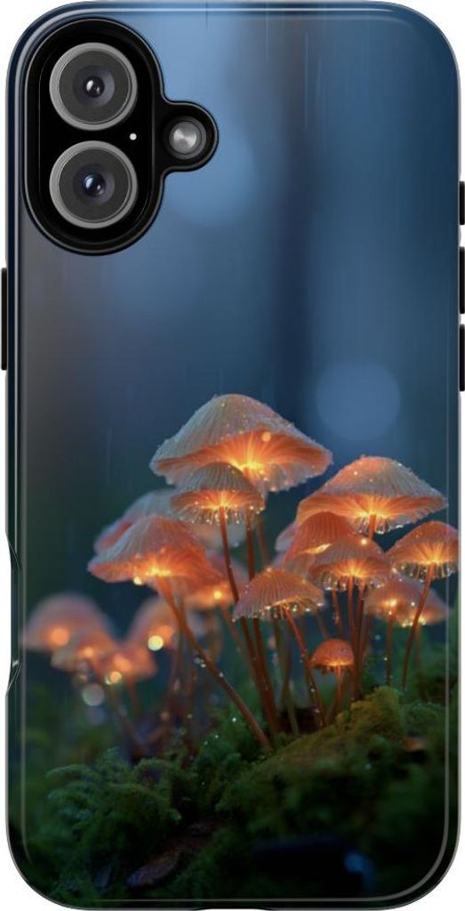 Leuchtende Pilze im regnerischen Wald – Hülle Kompatibel mit iPhone 16 Plus
