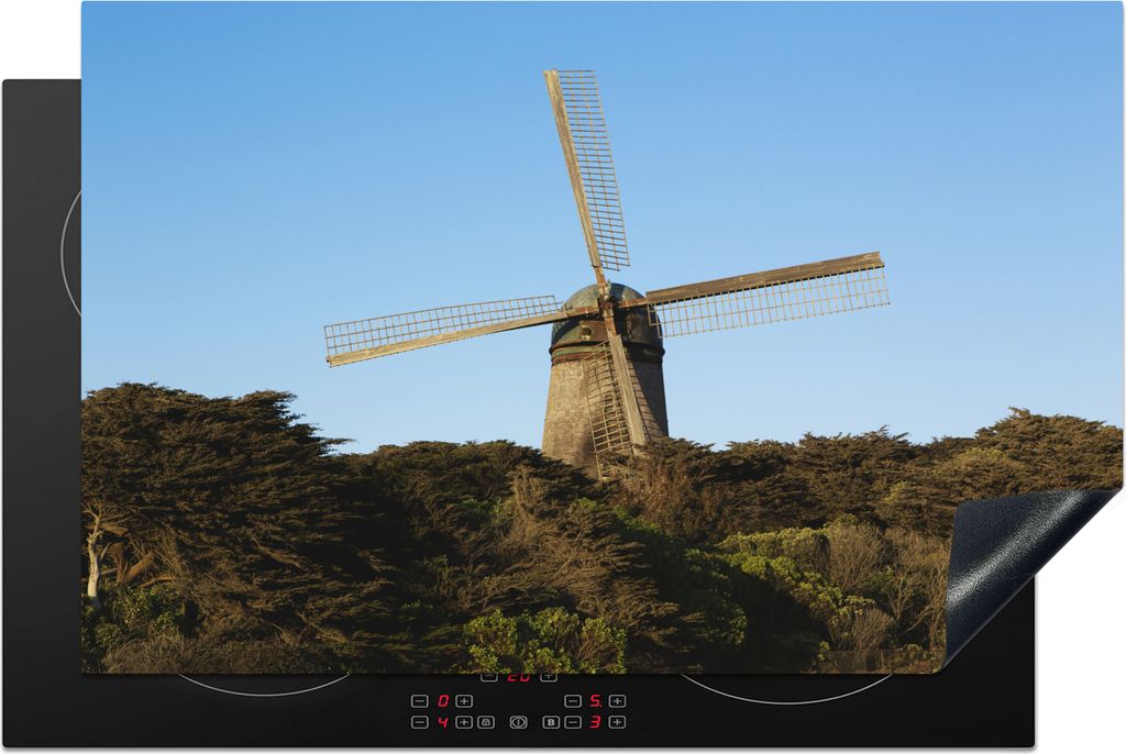 KitchenYeah Herdabdeckplatte San Francisco - Bäume - Windmühle , 81x52cm, Küche Deko, Glaskeramikfeld Herdabdeckung, Abdeckplatte fùr Kochfeld
