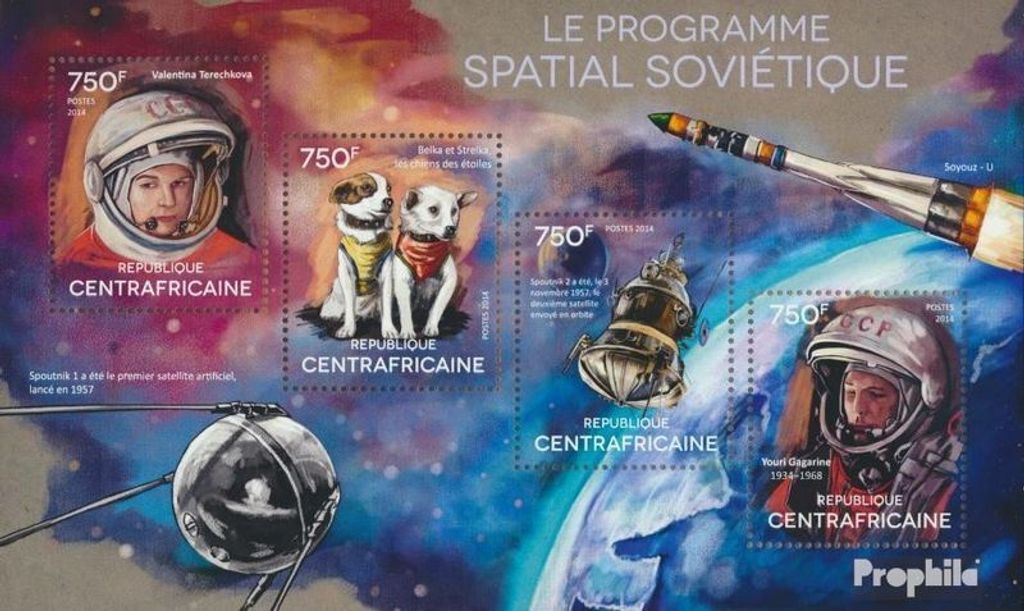 Briefmarken Zentralafrikanische Republik 2014 Mi 5135-5138 Kleinbogen (kompl. Ausgabe) postfrisch Sowjetische Raumfahrt