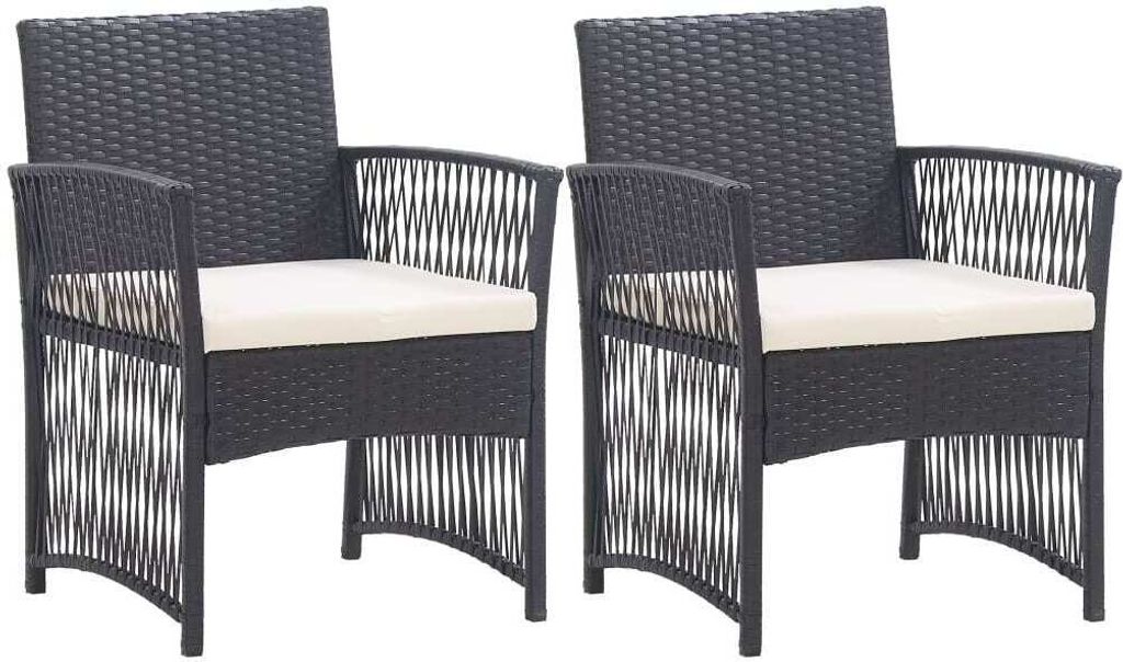 Gartensessel mit Sitzkissen 2 Stk. Schwarz Poly Rattan