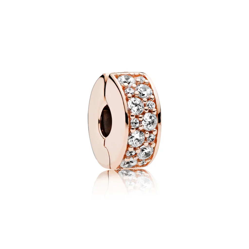 Charm Agrafe pavé pour bracelet en métal doré rose 14k et oxydes