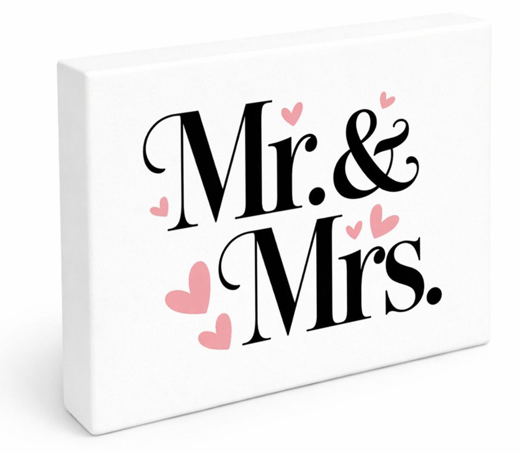 Mr. & Mrs. Holzbild in 28x21 cm zum Stellen oder Aufhängen mit romantischem