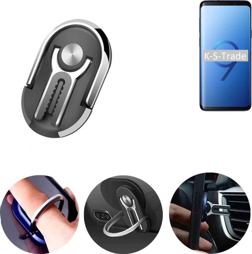 K-S-Trade 3in1 Smartphone-Ring Handy-Ring kompatibel mit Samsung Galaxy S9+ Duos Fingerhalterung Handyring Tischständer Lüftungsgitter-Halterung