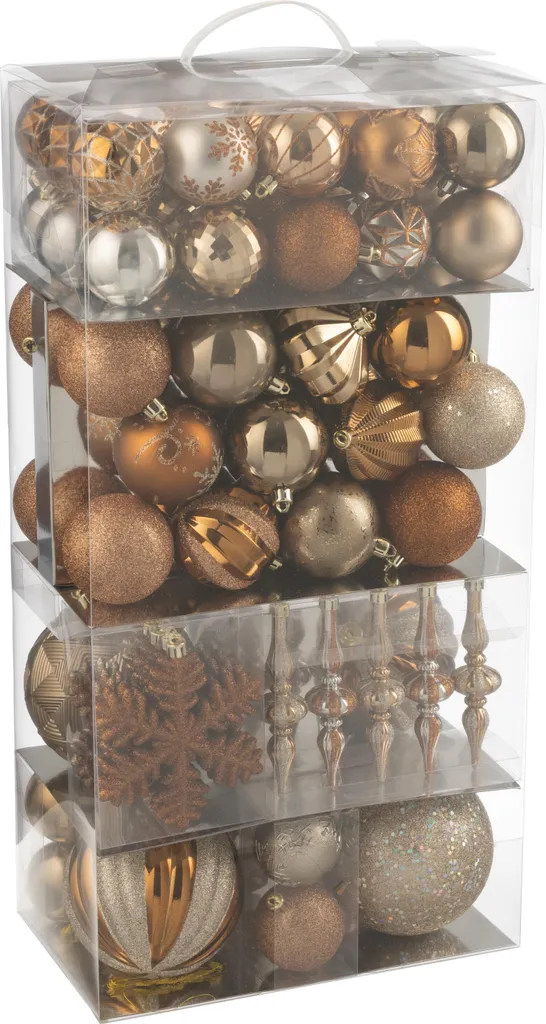 Boules de Noël Incassables Brunes Lot de 80 Décorations Finitions Mix
