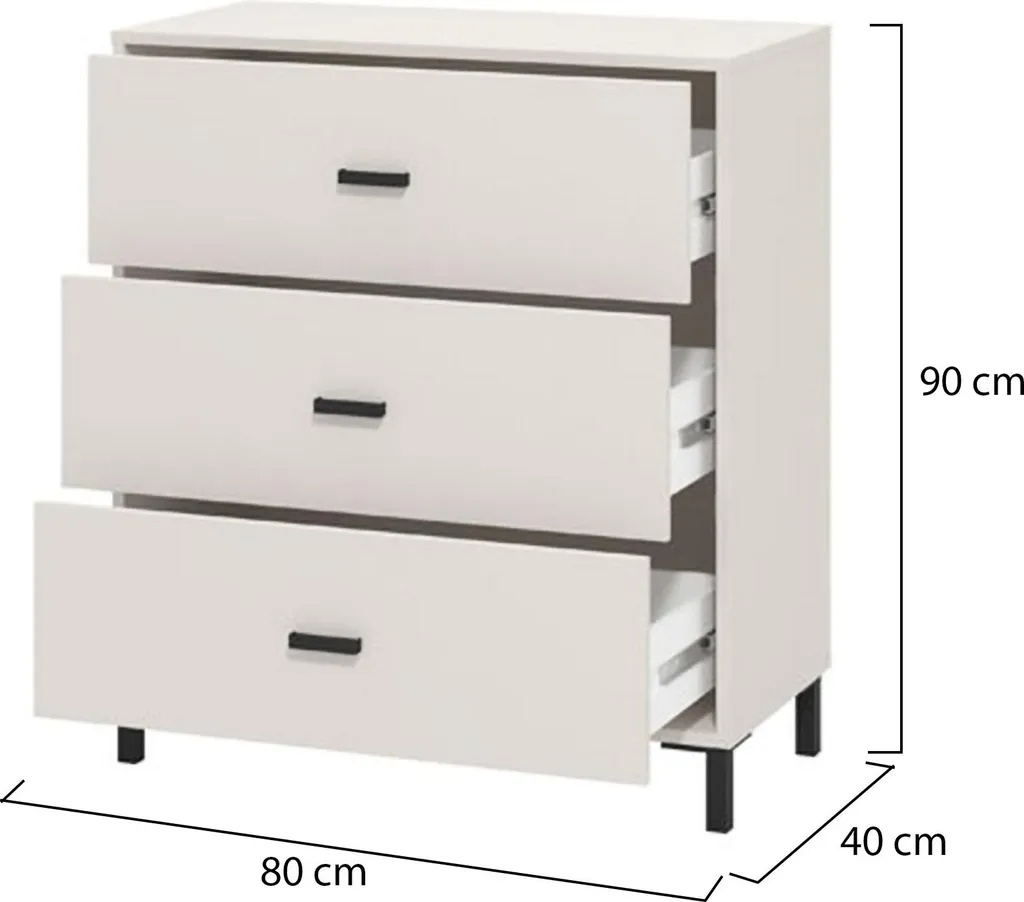 Commode de Chambre Blanche Portio 3 Tiroirs pour Rangement Moderne - 3