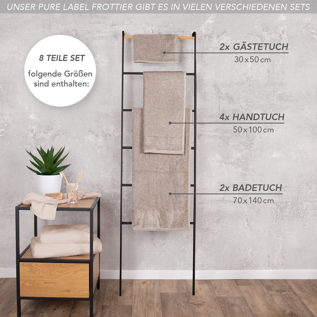 Pure Label 6-TLG. Handtuch Set - 100% Baumwolle Mit Aufhängeschlaufen