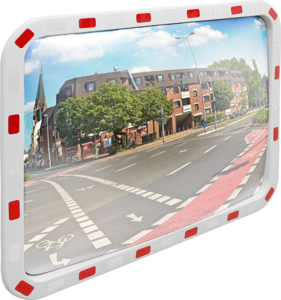 ECD Germany Verkehrsspiegel rechteckig 60x80 cm Reflektoren weiß-rot und Halterung, ABS-Kunststoff, wetterfest