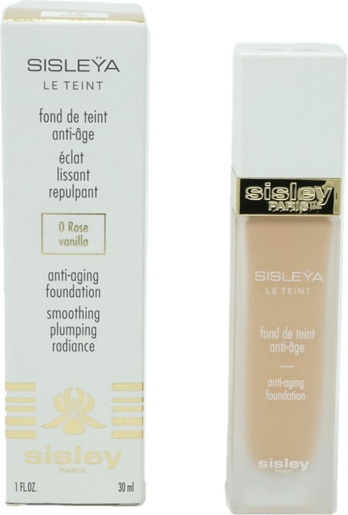 A product shot of a foundation bottle and its box, displayed side-by-side against a white background.