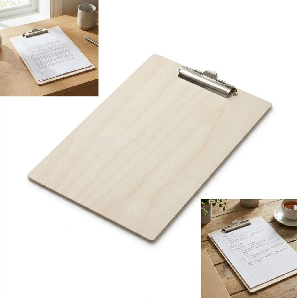 Clipboard A4-Schreibunterlage mit silbernem Clip aus natürlichem Öko-Sperrholz