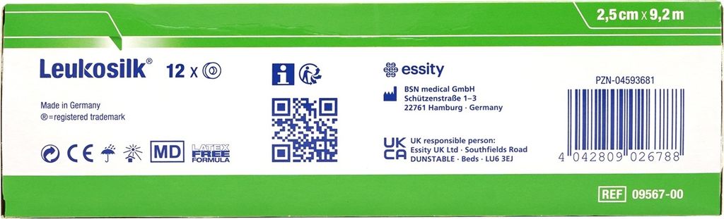 Leukosilk 9,2 m x 2,5 cm ohne Schutzring 12 Rollen Produktbild 3
