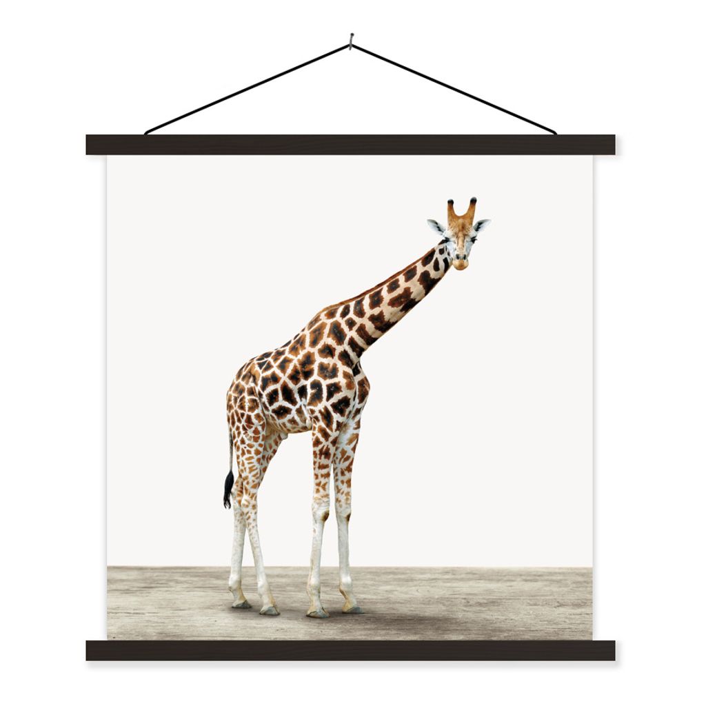 MuchoWow Textilposter Giraffe - Tiere - Weißer Hintergrund - Kinder - Junge - Mädchen 90x90 cm mit schwarzem Rahmen - Magnetisches