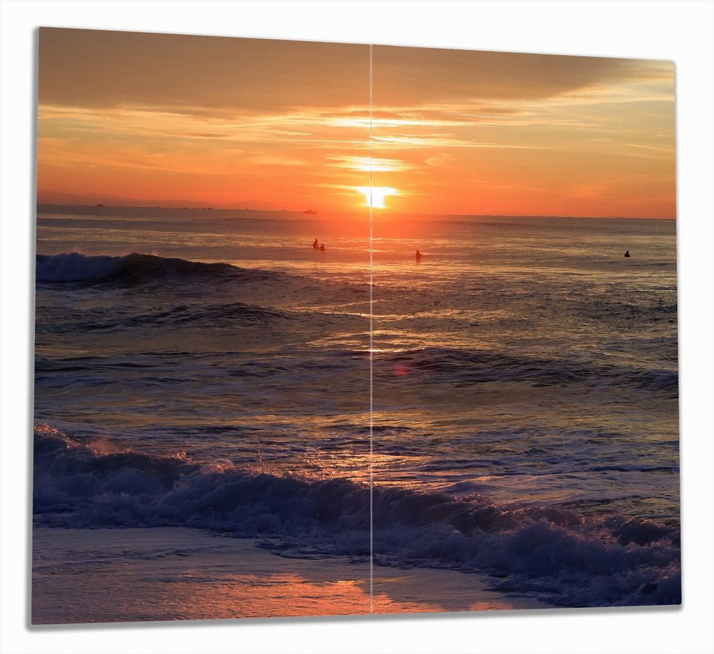 Wallario Herdabdeckplatte aus Glas, Größe 60 x 52 cm 2-teilig, Motiv Sonne über dem Meer