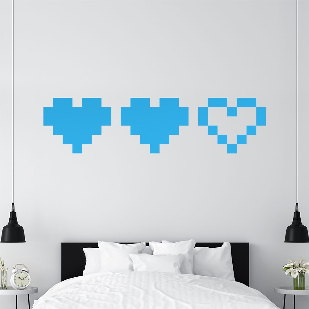 KIWISTAR 3 Herzen - Liebe Leben Gaming Retro Wandtattoo in 6 Größen - Wandaufkleber Wall Sticker - Dekoration, Küche, Wohnzimmer, Schlafzimmer, ...