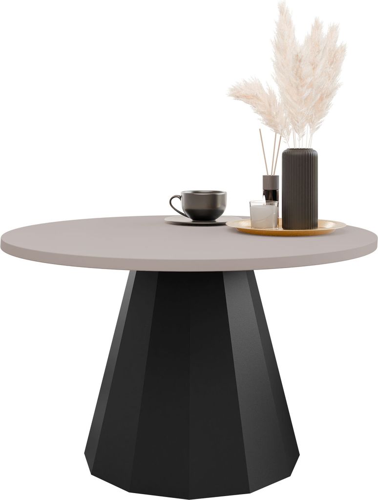 MIRJAN24 Couchtisch Elipse, Wohnzimmer Kaffeetisch, Beine und Seiten aus Stahl (Farbe: Schwarz / Cashmere)