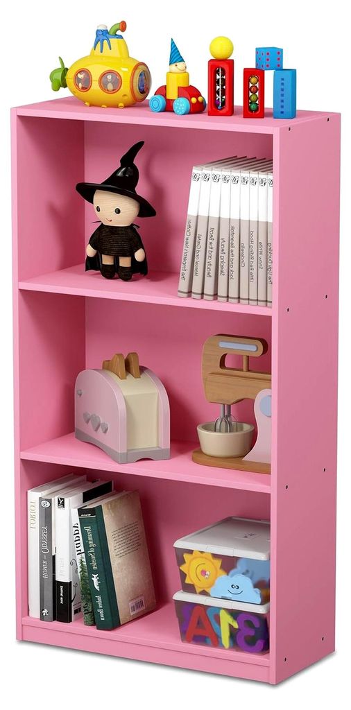Bücherregal mit 3 Fächern, Aufbewahrungsregal, Holz, Rosa, Produktbild 