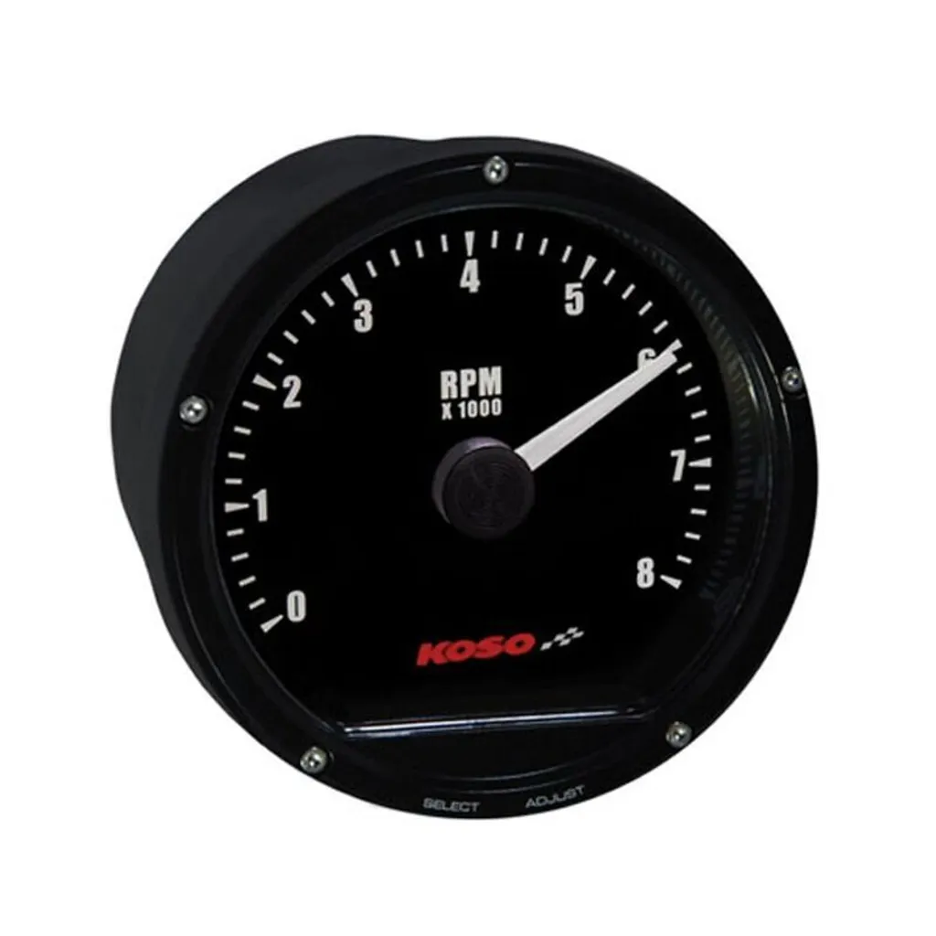 Compte-tours KOSO noir 8000 RPM pour tableau de bord moto custom