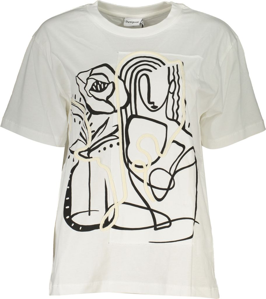 Weißes Damen T-Shirt: Kurzarm mit Print & Stickerei – Trendy Look