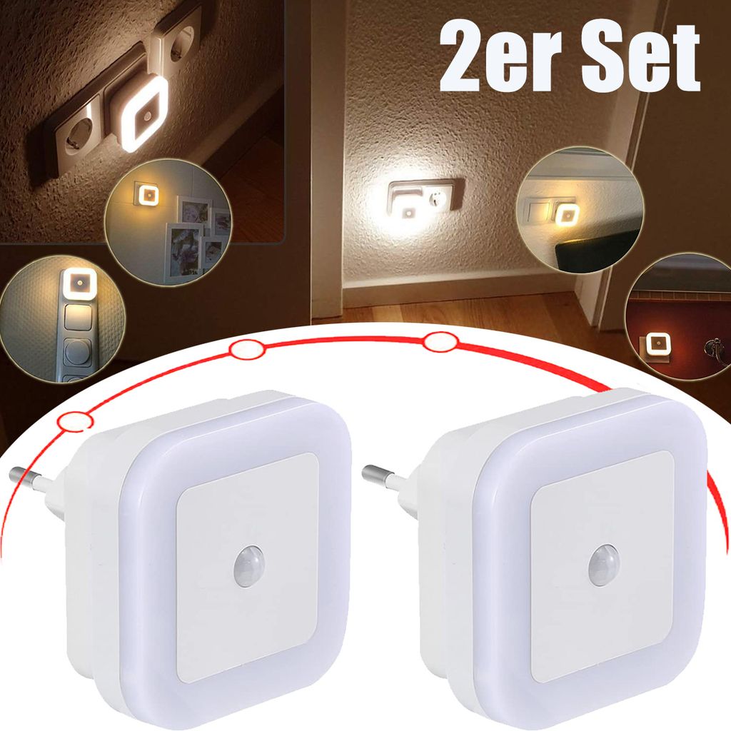 2er Set Steckdosen-Lampe LED Treppen-Leuchte Nacht-Licht Bewegungsmelder Sensor 