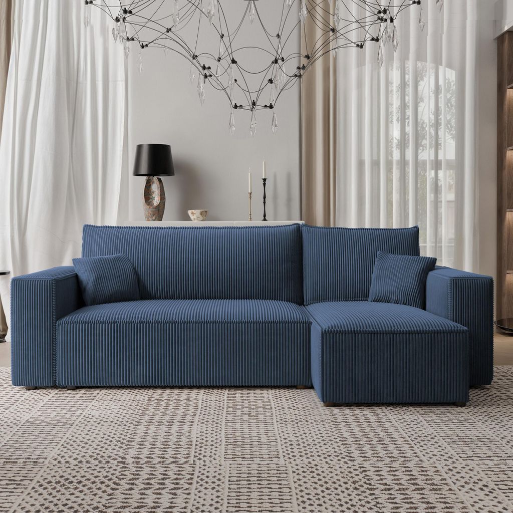 Idohome Ecksofa, Eckcouch mit Schlaffunktion – universell rechts/links montierbar – Modernes Schlafsofa & Couchgarnitur Farbe: Blau Paris Poso 05