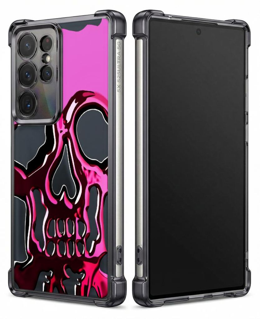 Personalisierte Hülle mit Bild für Samsung Galaxy S24+ Elektroplattiert TPU Stoßdämpfer Handyhülle mit Rosa Totenkopf-Designmuster-Druck