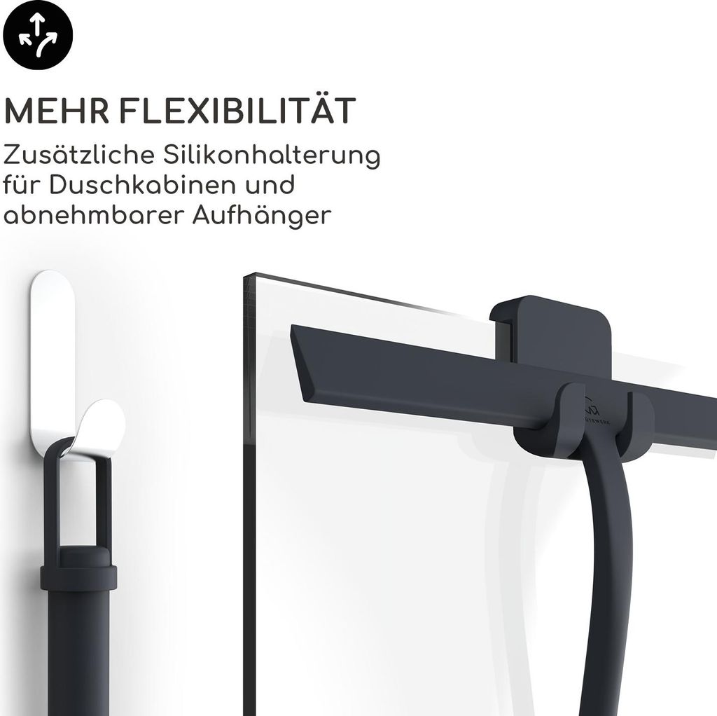 GÜTEWERK Duschabzieher Set mit Halterung - schwarz 28 cm Produktbild 
