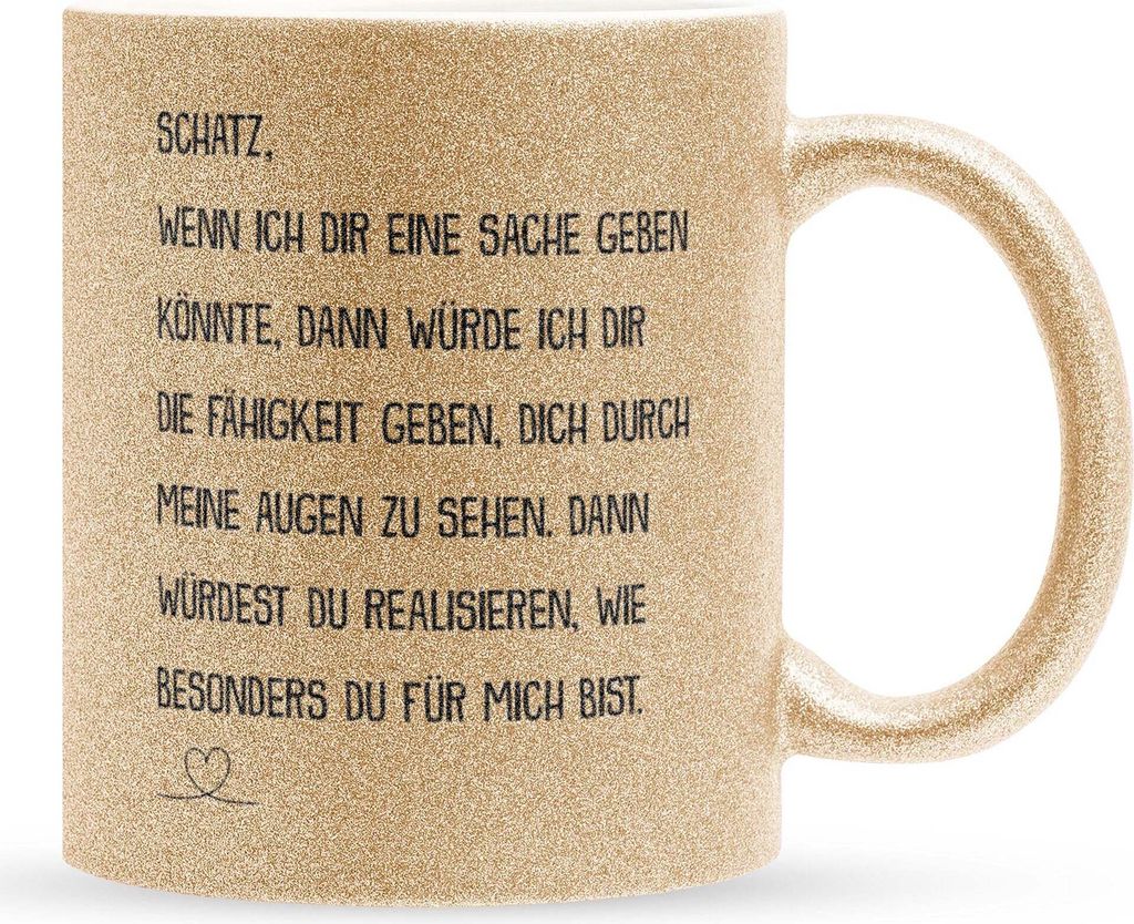 22Feels Glitzertasse Gold Schatz Jahrestag Geschenk Frauen Männer Hochzeitstag Ehefrau Ehemann Freund Freundin Valentinstag Geburtstag Weihnachten...