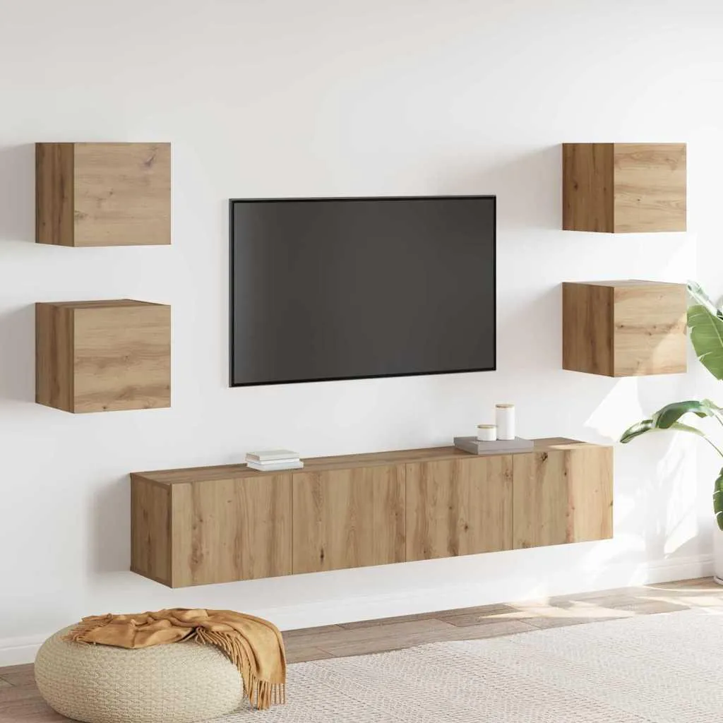 Meuble Multimédia 160 cm pour Grand Écran, Lot de 6 Modules Marron Chic - 2