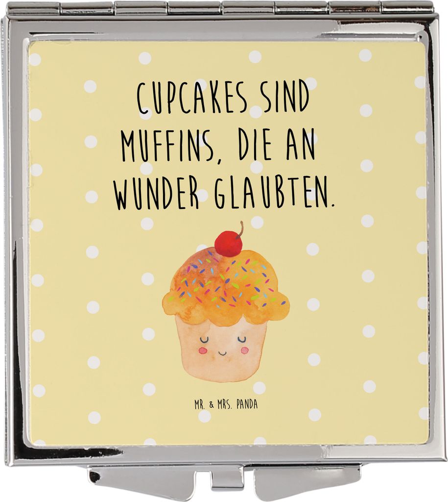 Mr. & Mrs. Panda Schminkspiegel klein Cupcake - Gelb Pastell - Geschenk, Muffin, Cupcakes, Klappspiegel, Motivation Sprüche, Wunder, Spiegel Für ...