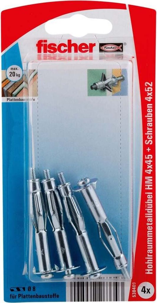 Fischer Hohlraumdübel aus Metall 4.0 x 45 mm - 4 Stück