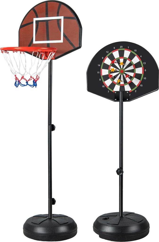 GOPLUS 2 in 1 Basketballkorb mit Dartscheibe & 6 Darts, Basketballständer Outdoor für Kinder 3-10 Jahren, 96-146cm Korbhöhe verstellbar, Basketb...