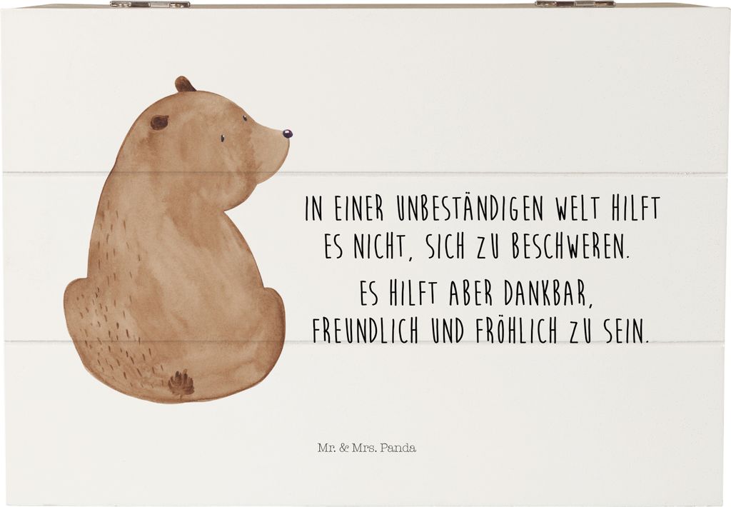 Mr. & Mrs. Panda Holzkiste Bär Schulterblick 22 x 15 cm - Weiß - Geschenk, Teddy, Weisheit, Aufbewahrungskiste, geschenkkiste, fotobox, Schatzkis...
