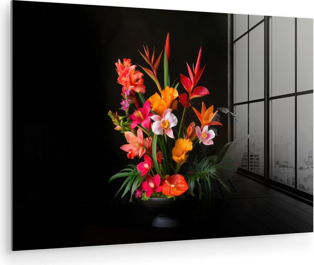 MuchoWow Glasbilder - Bilder auf Wandbild - Foto auf Glas Blumenstrauß - Blumen - Exotisch 60x40 cm Wanddekoration aus Glas - Acrylglasbild - Acry...