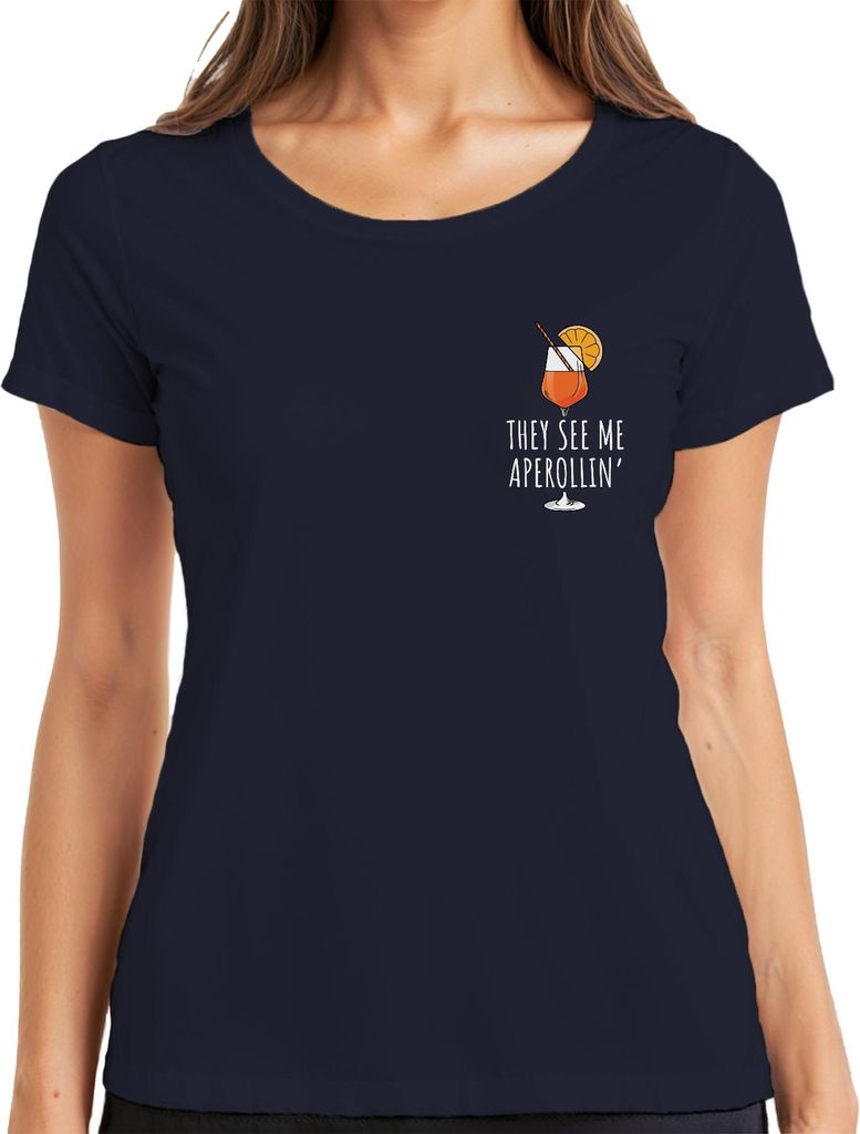 They see me aperollin' Aperol Spritz Party Sommer Cocktail Lustig Damen T-Shirt, Navy, XXL
